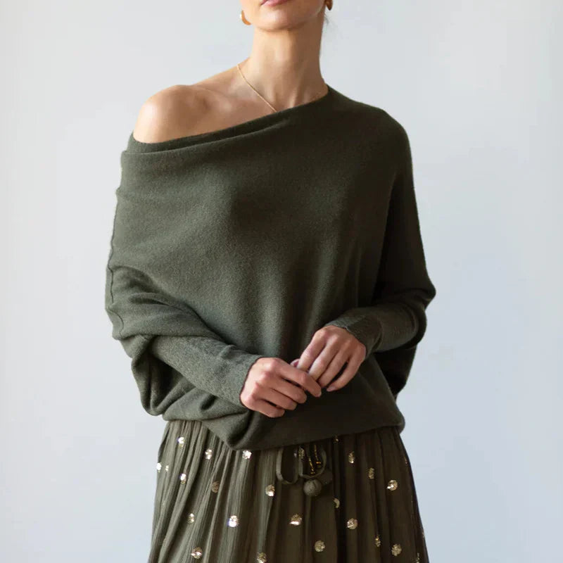 Modischer asymmetrischer Pullover mit Drapierungen - Inara