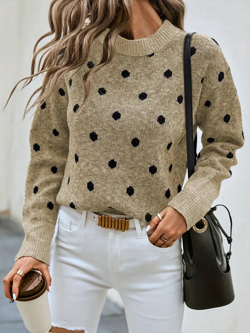 Pull-over Wilreem à pois avec col rond pour un look joyeux
