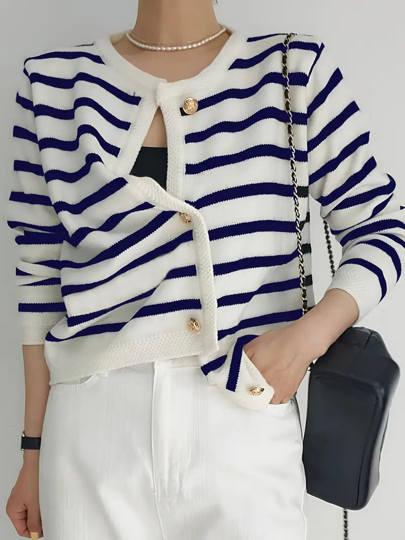 Mara - Maglione a righe elegante con dettagli a bottoni