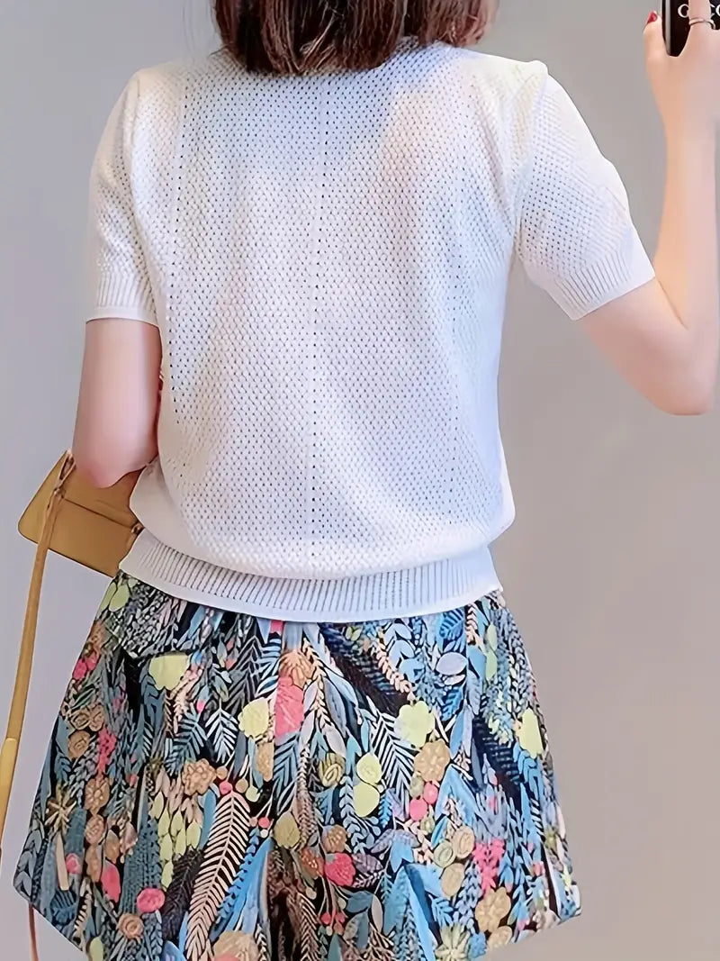 Mersie | Cardigan à col en V avec motif fleurs et champignons pour un look ludique