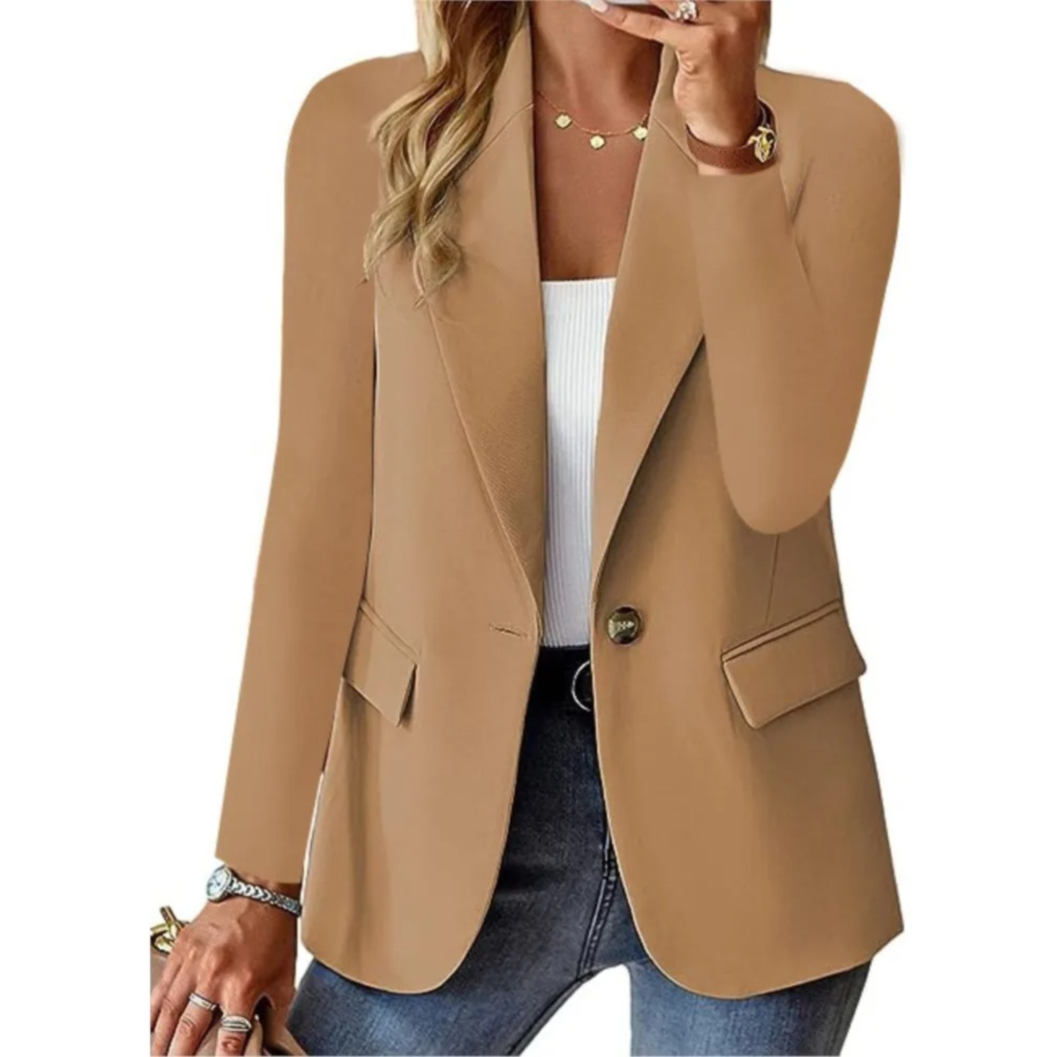 Lässige solide lange Ärmel schmale Tasche mit Schnalle Damen Blazer - Ari