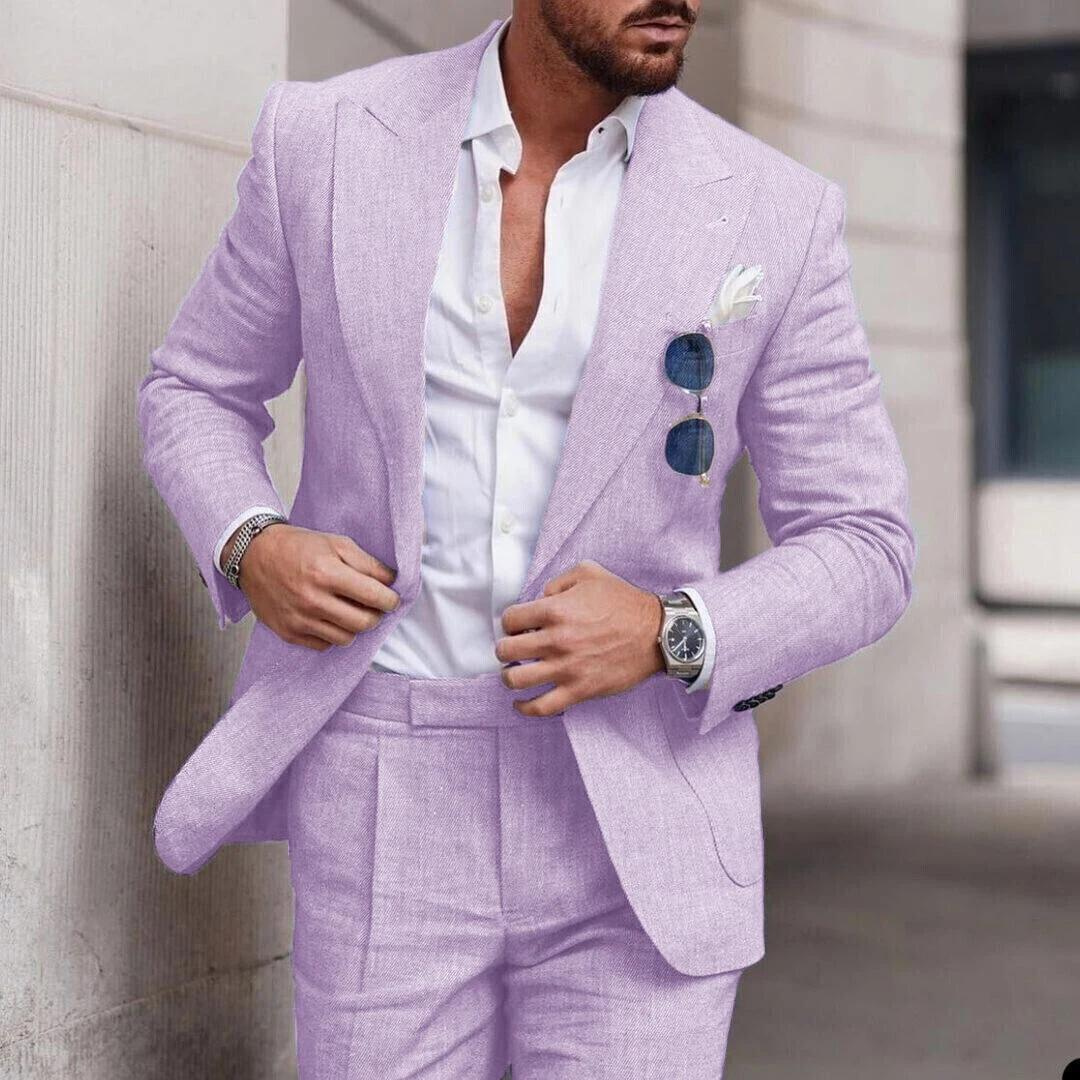Devako Robin - lněný 2dílný svatební oblek plážová párty elegantní pro muže