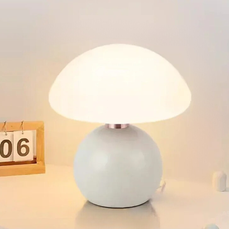 Kleine Pilz-Tischlampe - Creme Windkeramik