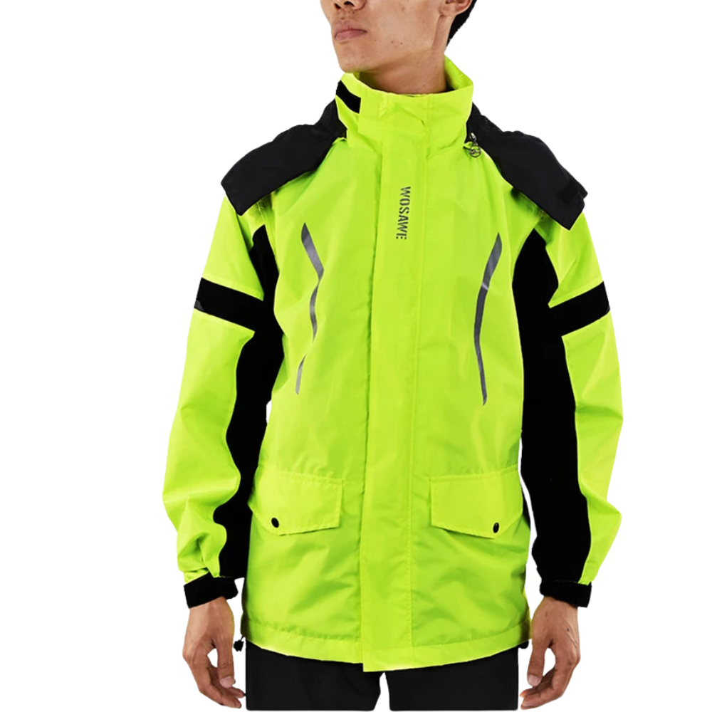Wasserdichter Herren Motorrad Regenmantel mit Reflektoren, Schwarz/Grün, S-XXXL