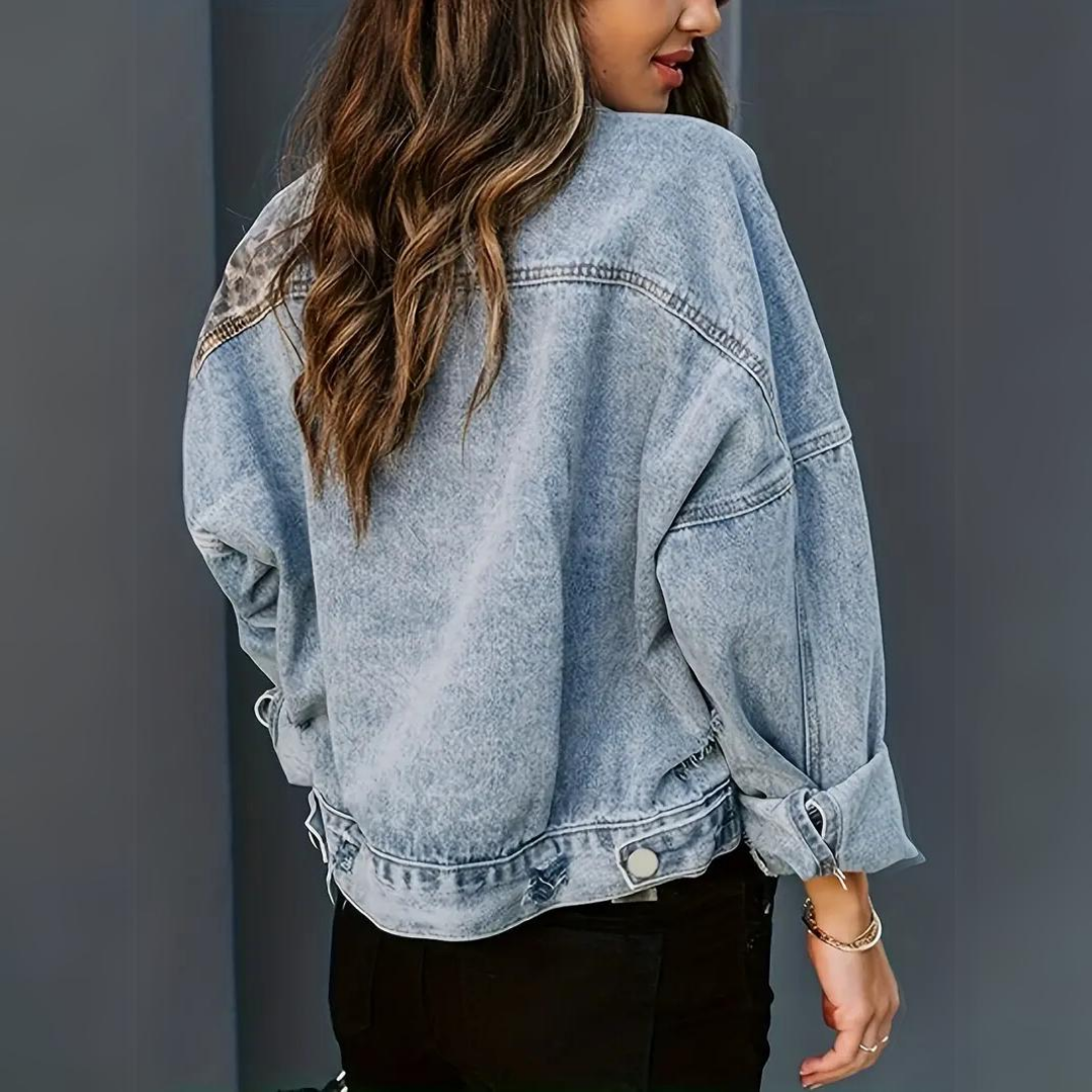 Wysse Jacket - Patchwork-Jeansjacke mit Leopardenmuster für Frauen