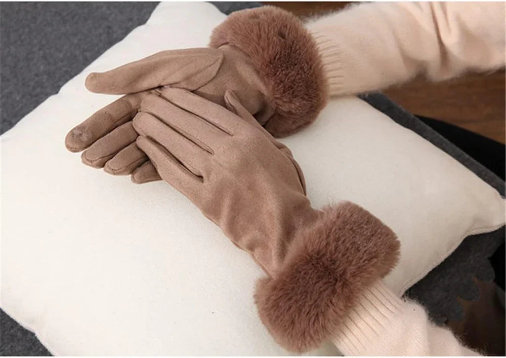 Wildlederhandschuhe mit Kunstpelz - VelvetGlam