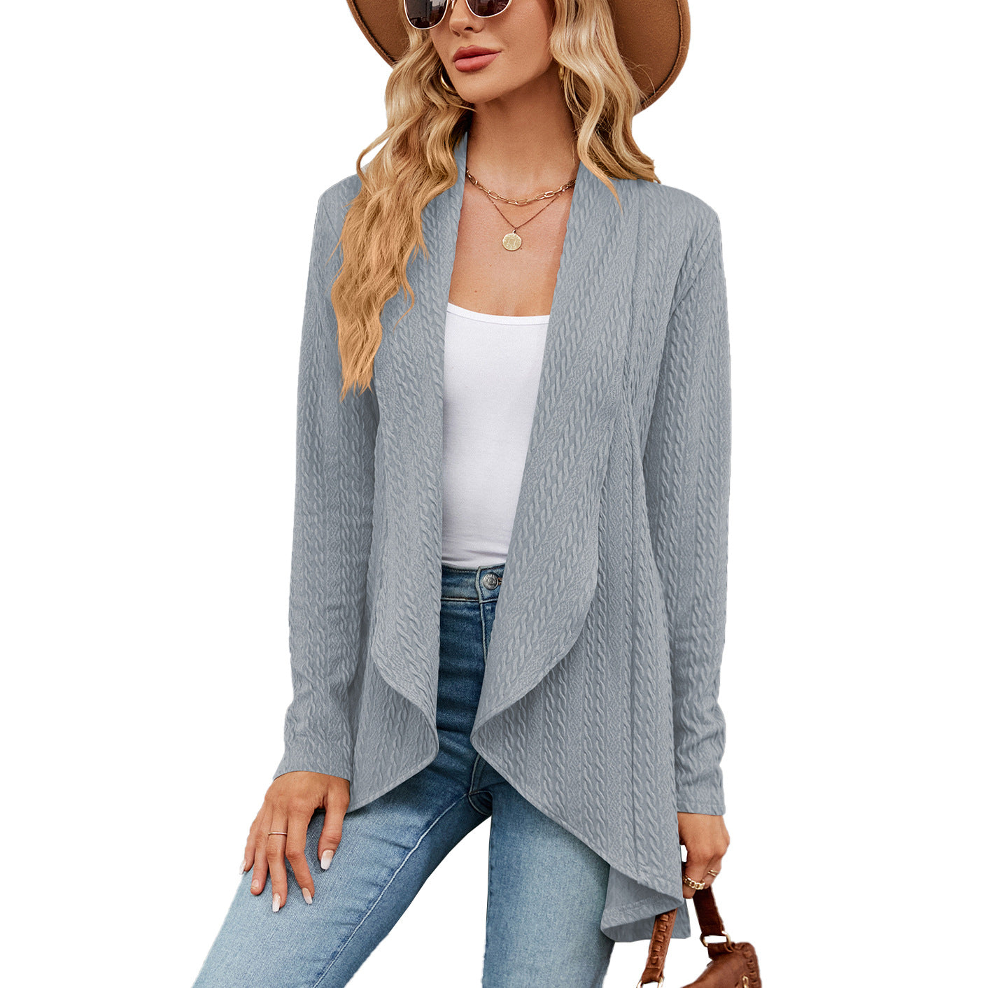 Langärmelige einfarbige Strickjacke - Azlia