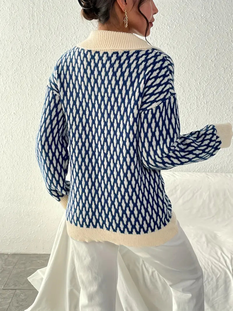 Damenpullover mit flachem Kragen und Argyle-Muster - Isra