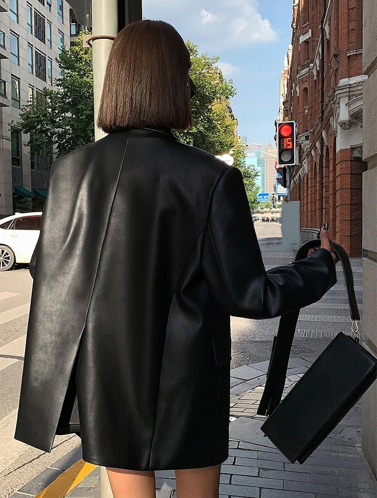 Trendiger PU-Lederblazer mit lockerer Passform - Yakira