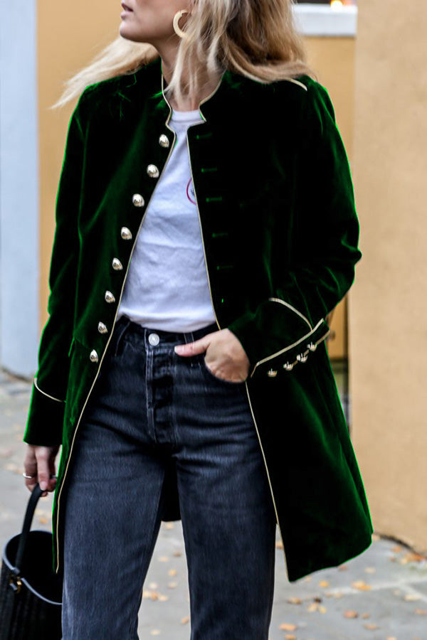 Waldina Jacket - Zweireihige Samtjacke im Militär-Look für Frauen