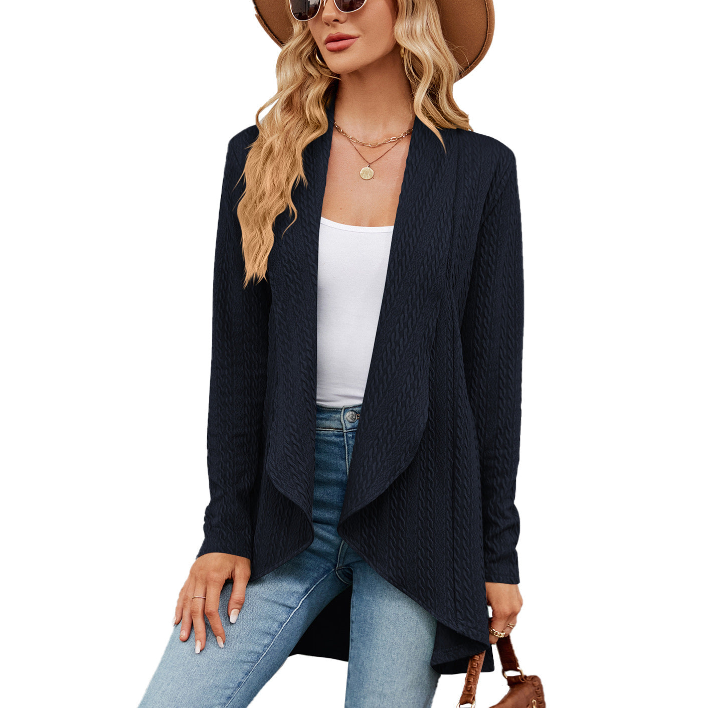 Langärmelige einfarbige Strickjacke - Azlia