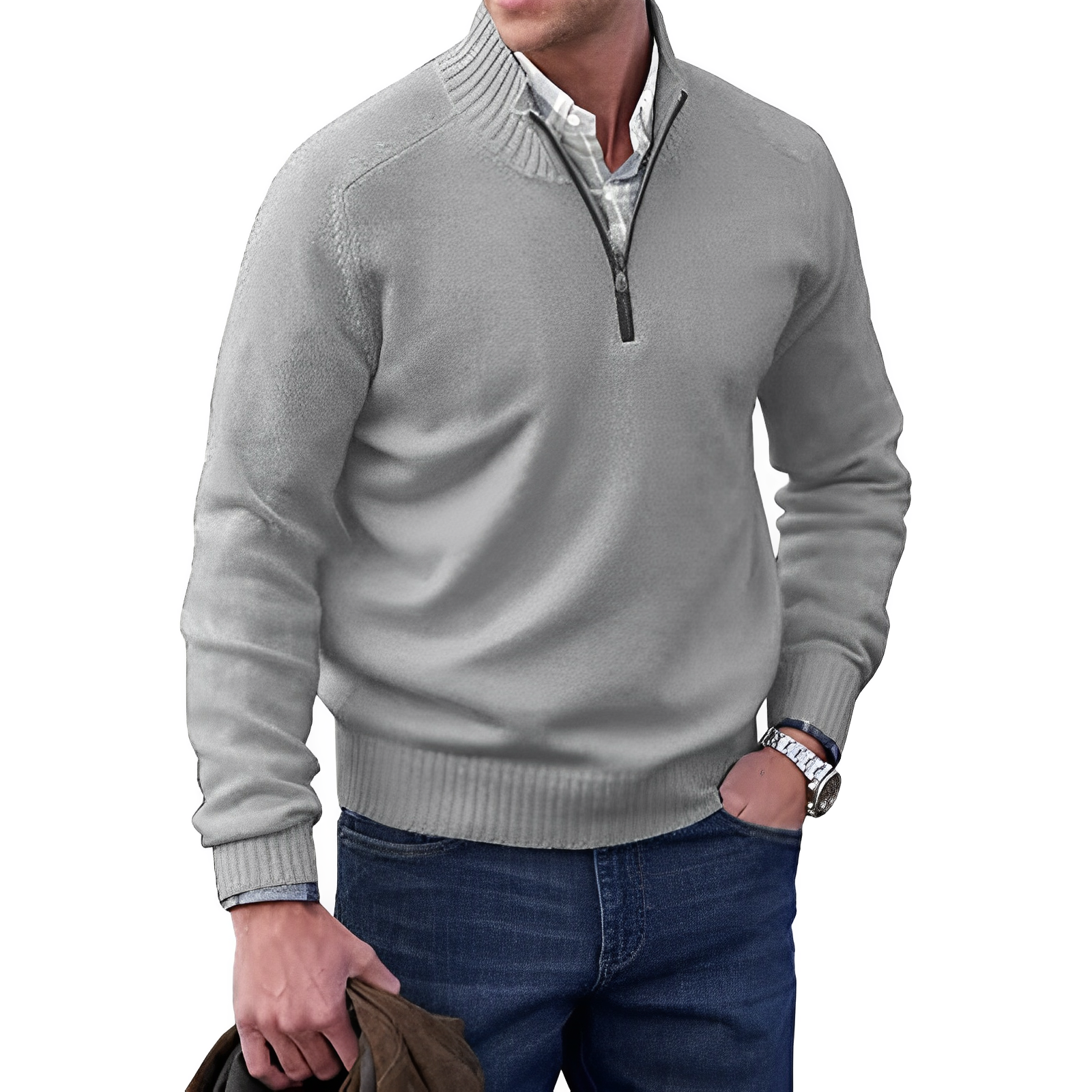 Maglione in cashmere da uomo con cerniera – pregiato maglione a collo alto