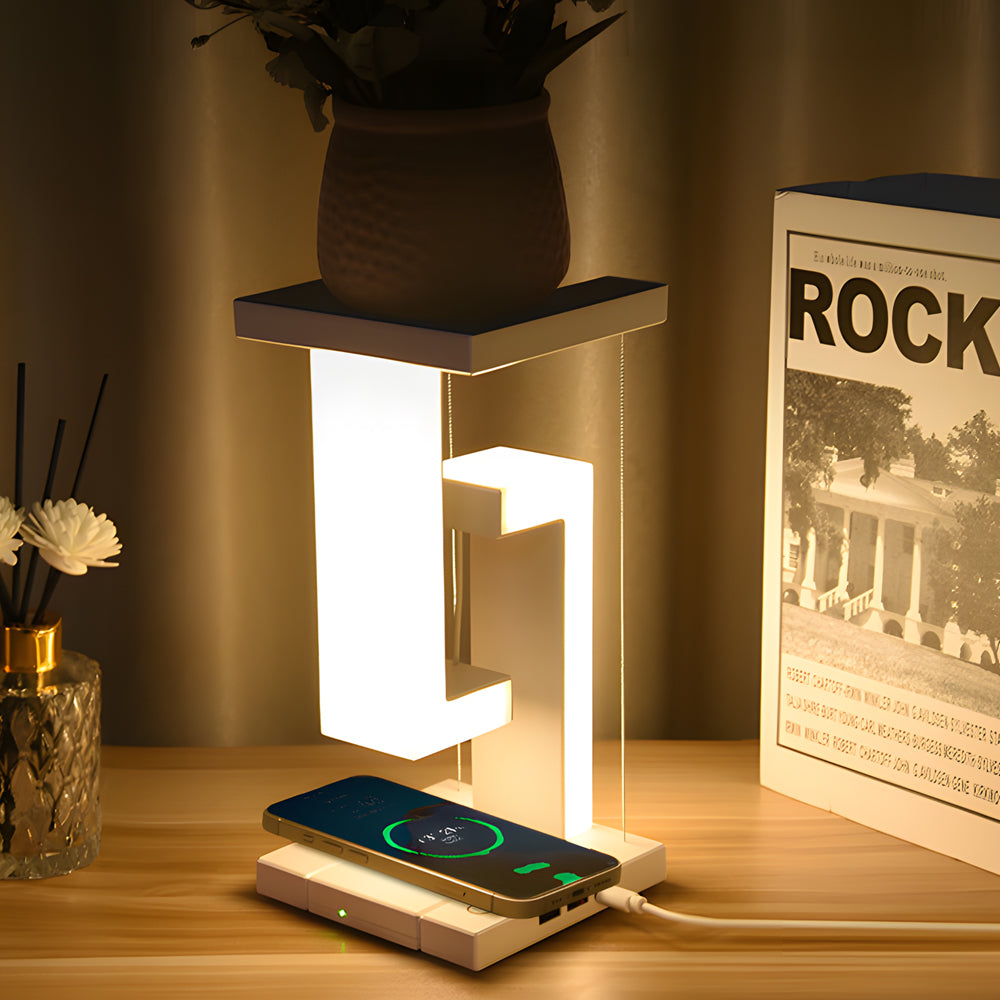 GlowGenie - Schwebende Anti-Gravitations-Tischlampe mit drahtloser Aufladung und LED-Beleuchtung