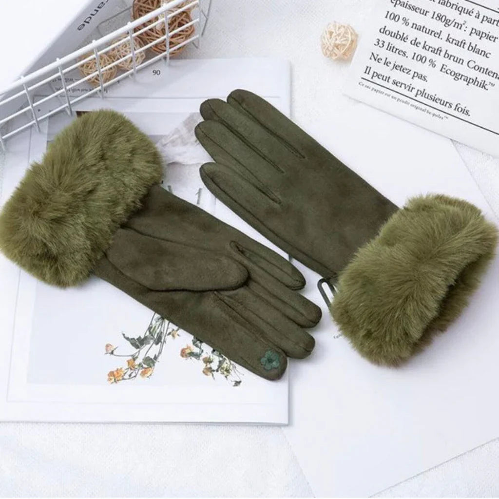 Wildlederhandschuhe mit Kunstpelz - VelvetGlam