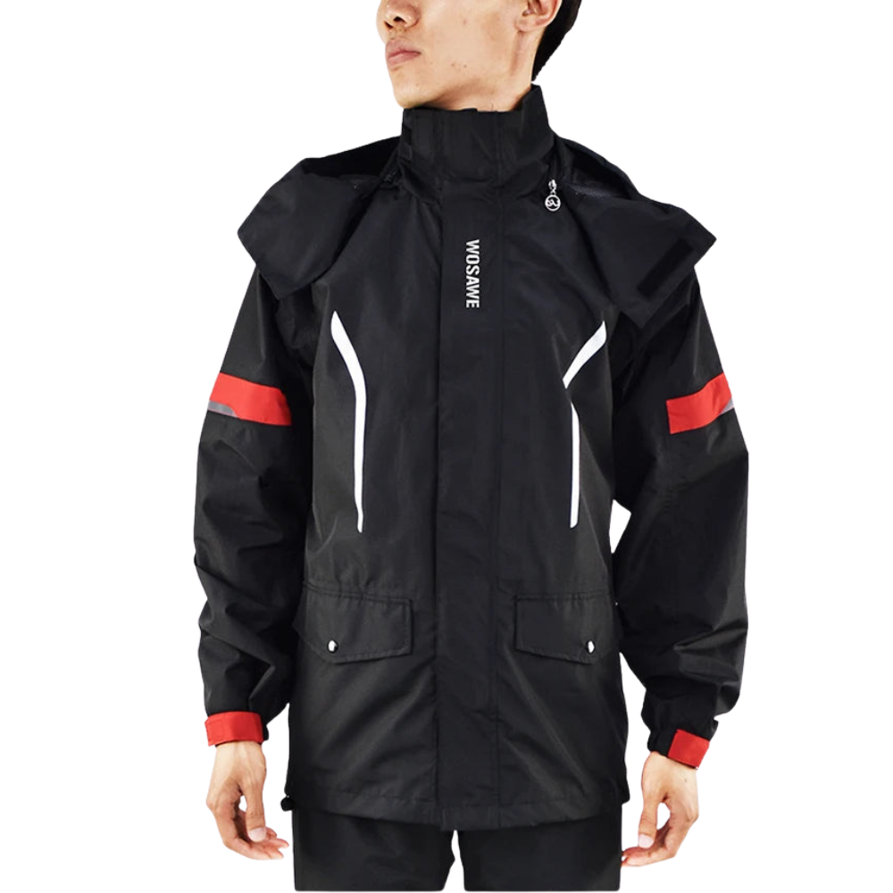 Wasserdichter Herren Motorrad Regenmantel mit Reflektoren, Schwarz/Grün, S-XXXL