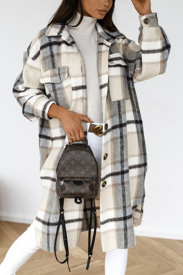 Wacine Jacket - Lange karierte Wolljacke mit Taschen für Frauen