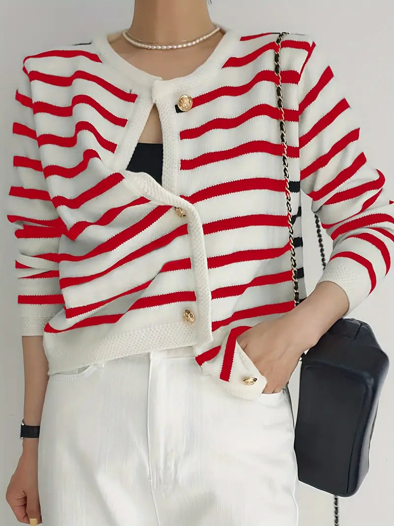 Mara - Maglione a righe elegante con dettagli a bottoni