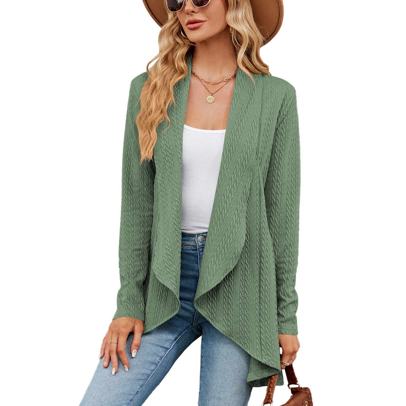 Langärmelige einfarbige Strickjacke - Azlia