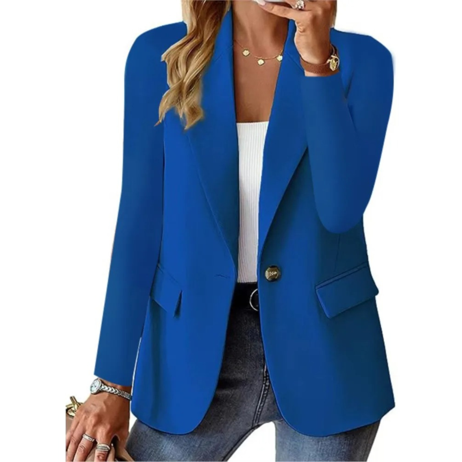 Lässige solide lange Ärmel schmale Tasche mit Schnalle Damen Blazer - Ari