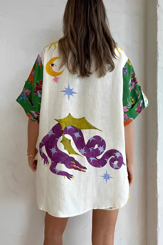 Stella - Bluse und Shorts aus Leinenmischung mit einzigartigem Druck und elastischem Bund