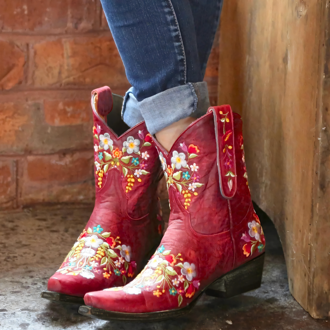 Kirstine - Wetterfeste Cowgirl-Stiefel im Vintage-Look