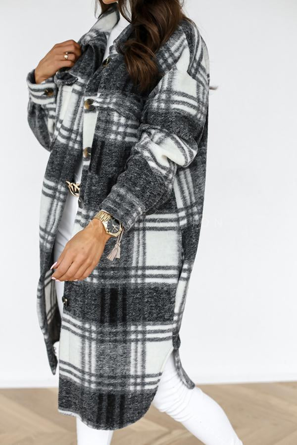 Wacine Jacket - Lange karierte Wolljacke mit Taschen für Frauen
