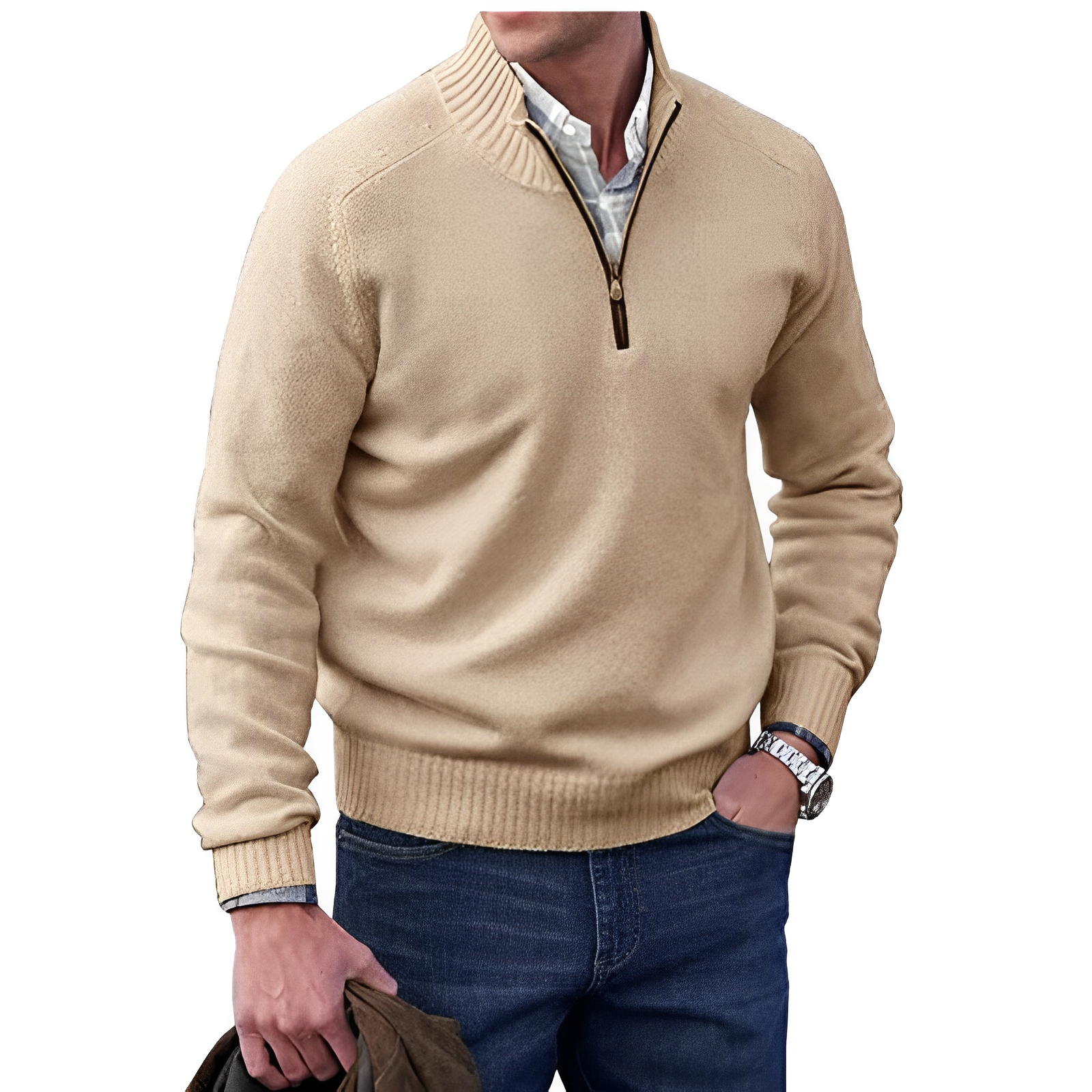 Maglione in cashmere da uomo con cerniera – pregiato maglione a collo alto