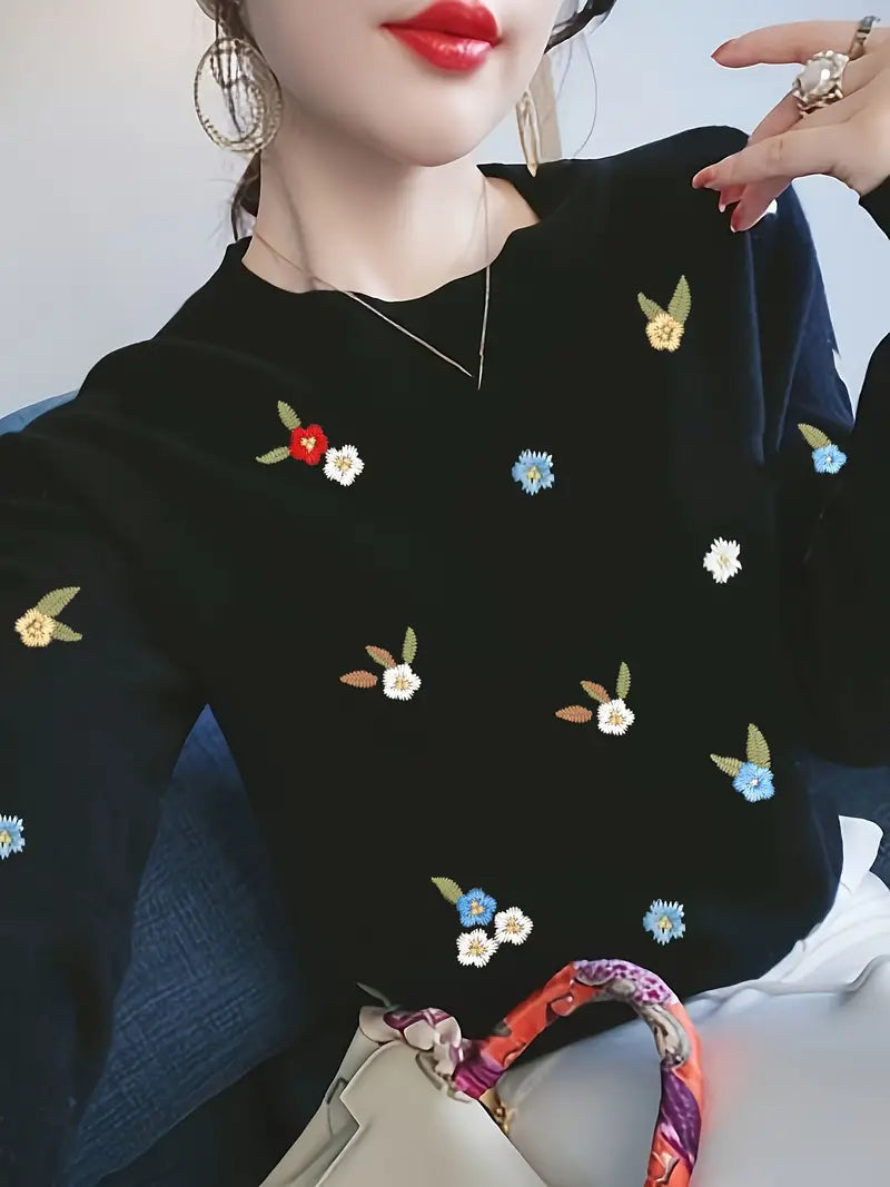 Bryer | Maglione a coste ricamato con motivo floreale - Comfort elegante per donna