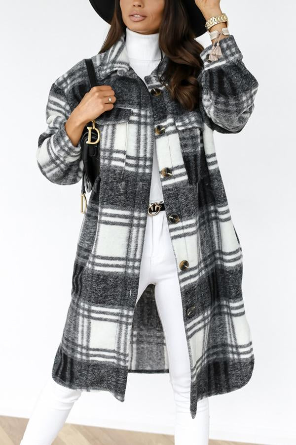 Wacine Jacket - Lange karierte Wolljacke mit Taschen für Frauen