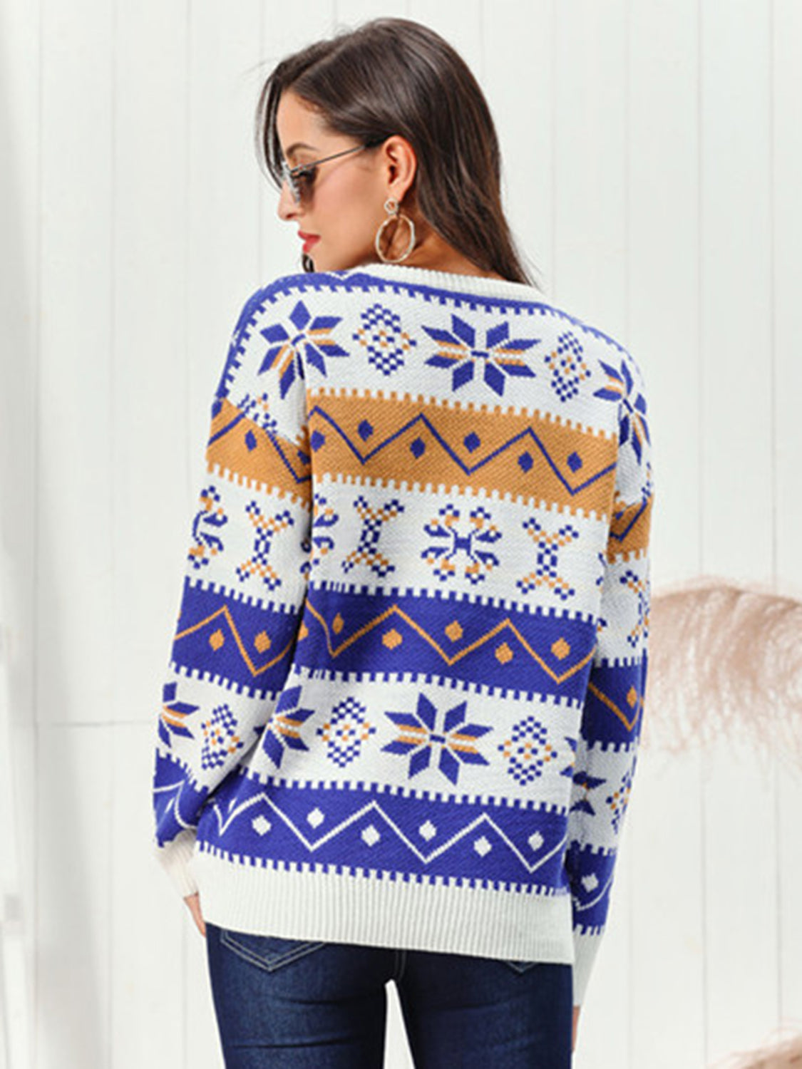 Maglione con motivo a fiocchi di neve e scollo rotondo | Elastico e festoso