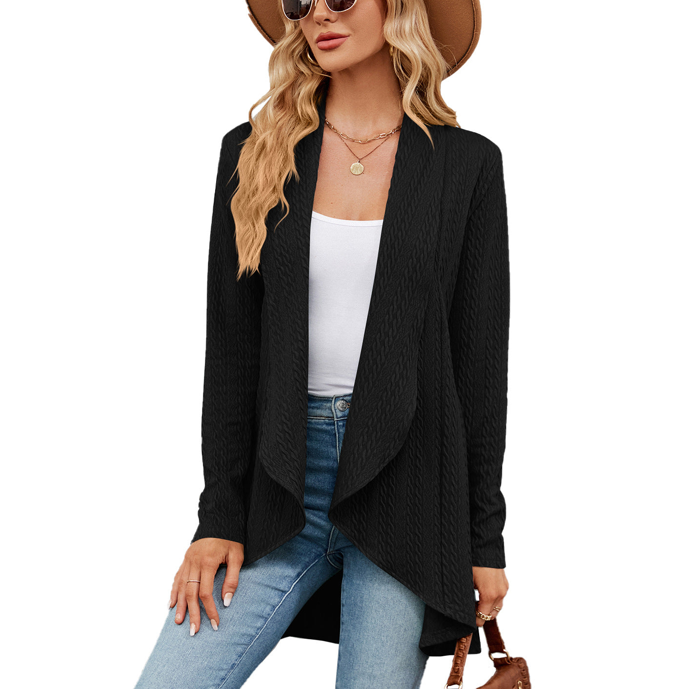 Langärmelige einfarbige Strickjacke - Azlia