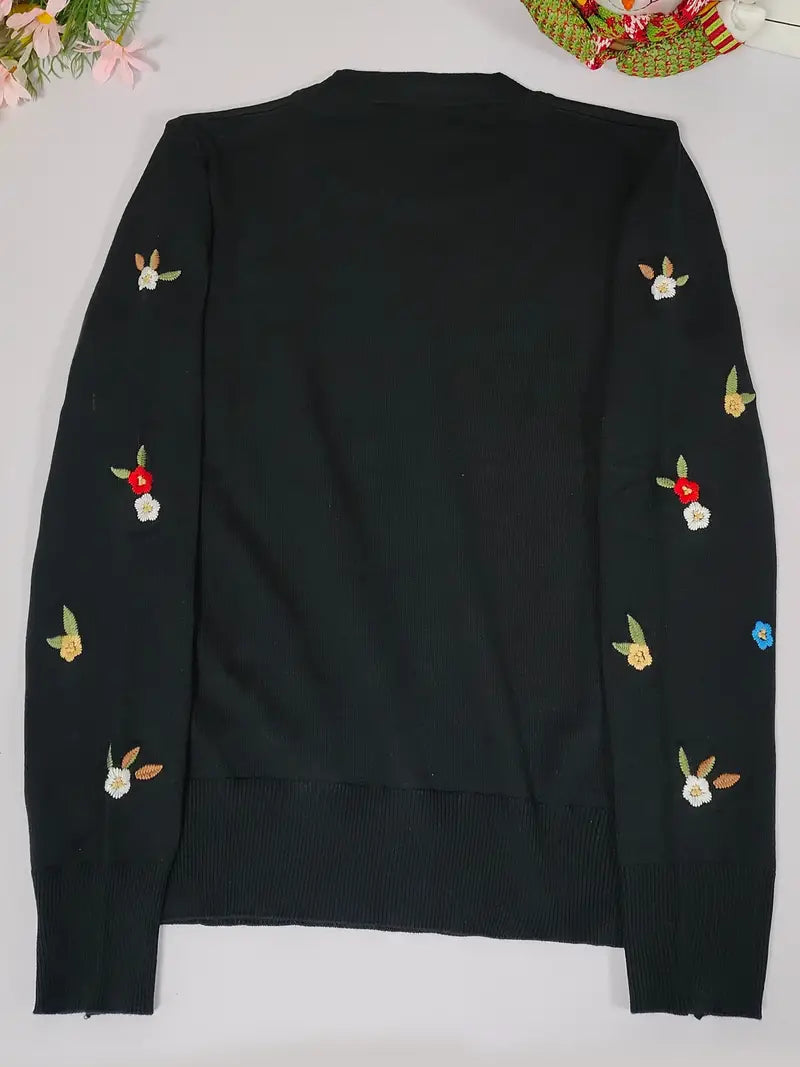 Bryer | Maglione a coste ricamato con motivo floreale - Comfort elegante per donna