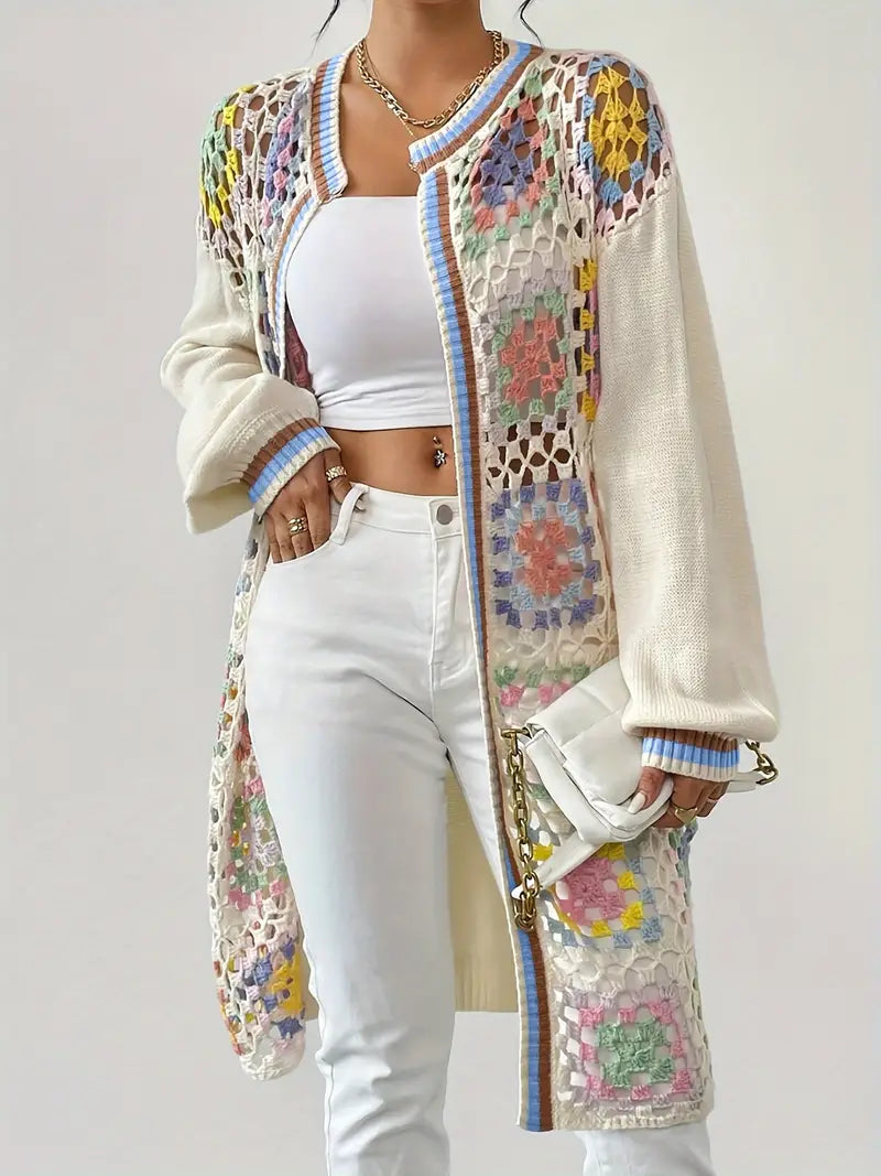 Renny - Cardigan a spalla scesa lavorato a uncinetto vivace per un look alla moda