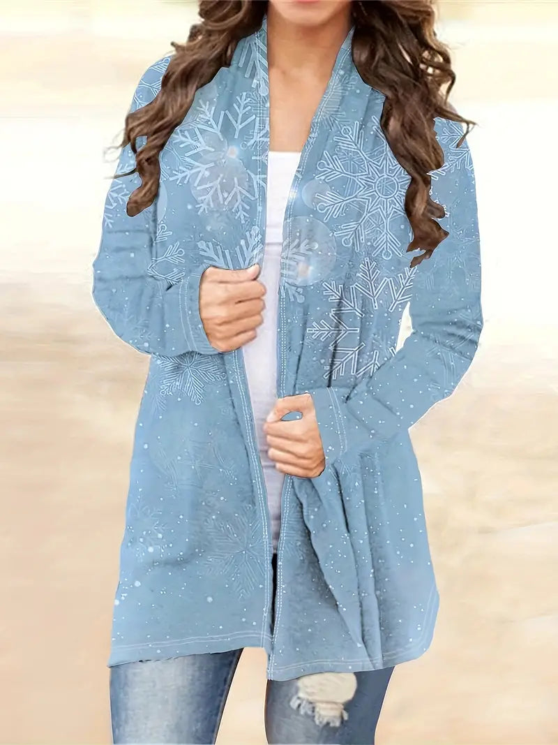 Cloe | Cardigan ouvert en tricot avec imprimé de Noël pour occasions festives