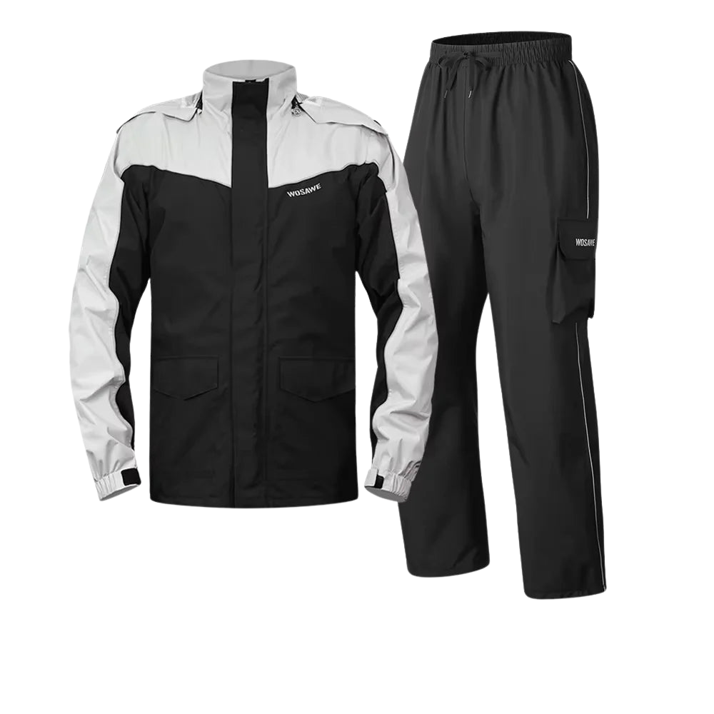 Wasserdichter Herren Motorrad Regenmantel mit Reflektoren, Schwarz/Grün, S-XXXL