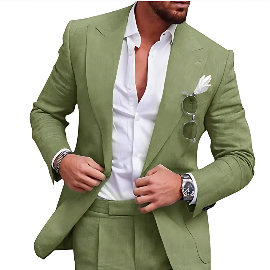 Devako Robin - lněný 2dílný svatební oblek plážová párty elegantní pro muže