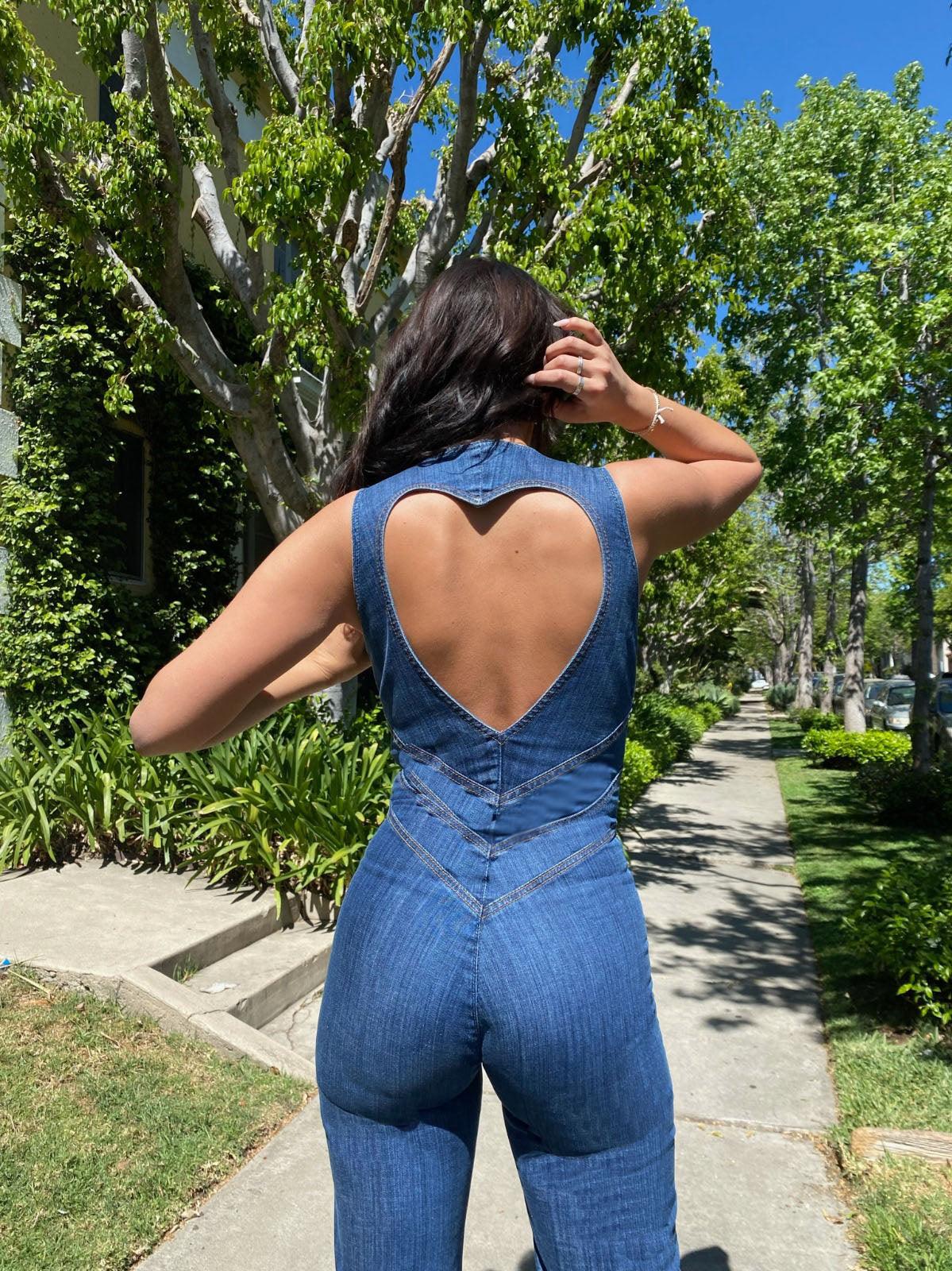 Elena – Denim-Jumpsuit für Damen, ärmellos mit Herzausschnitt