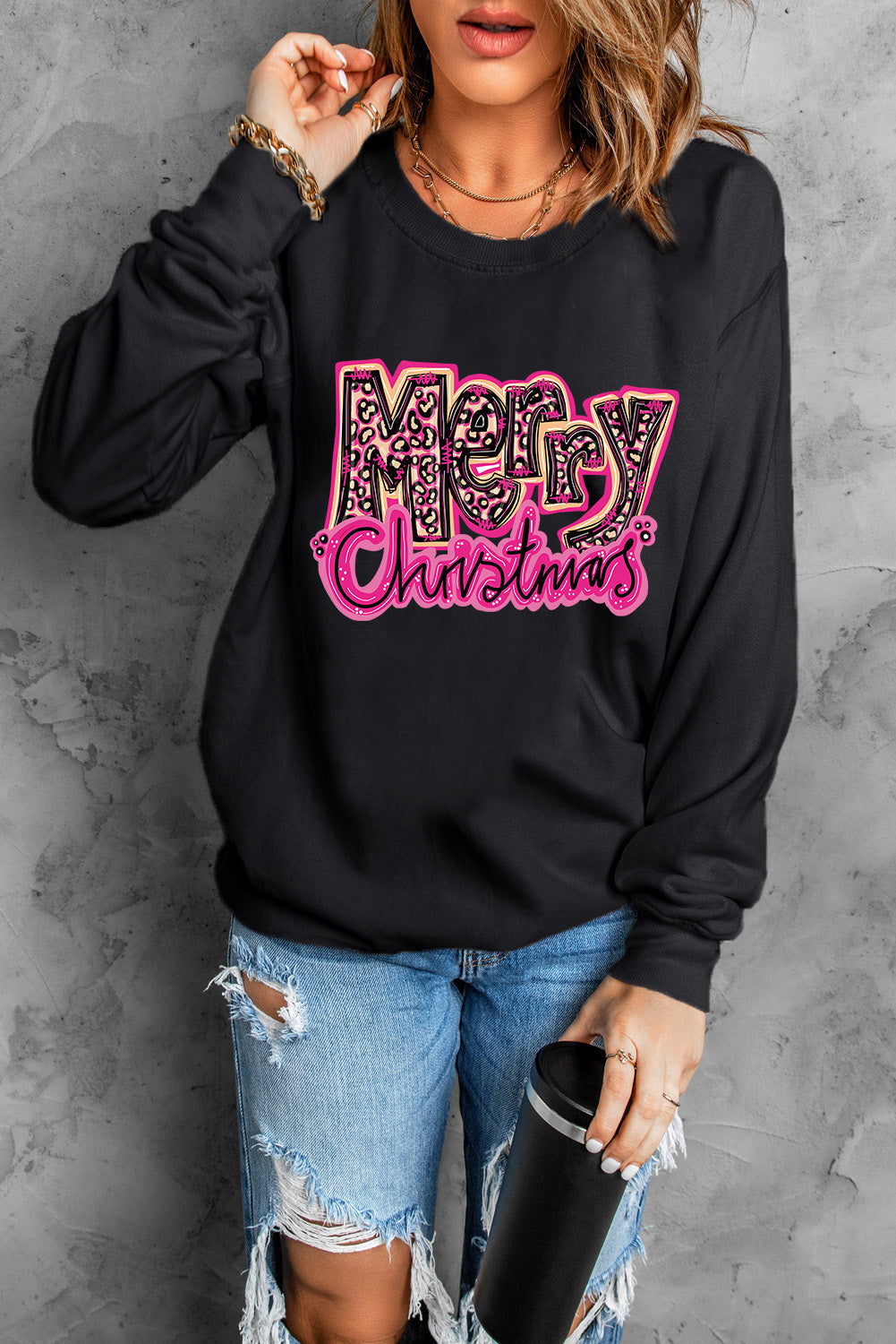 MERRY CHRISTMAS sweatshirt med lange ærmer - festligt jule-top