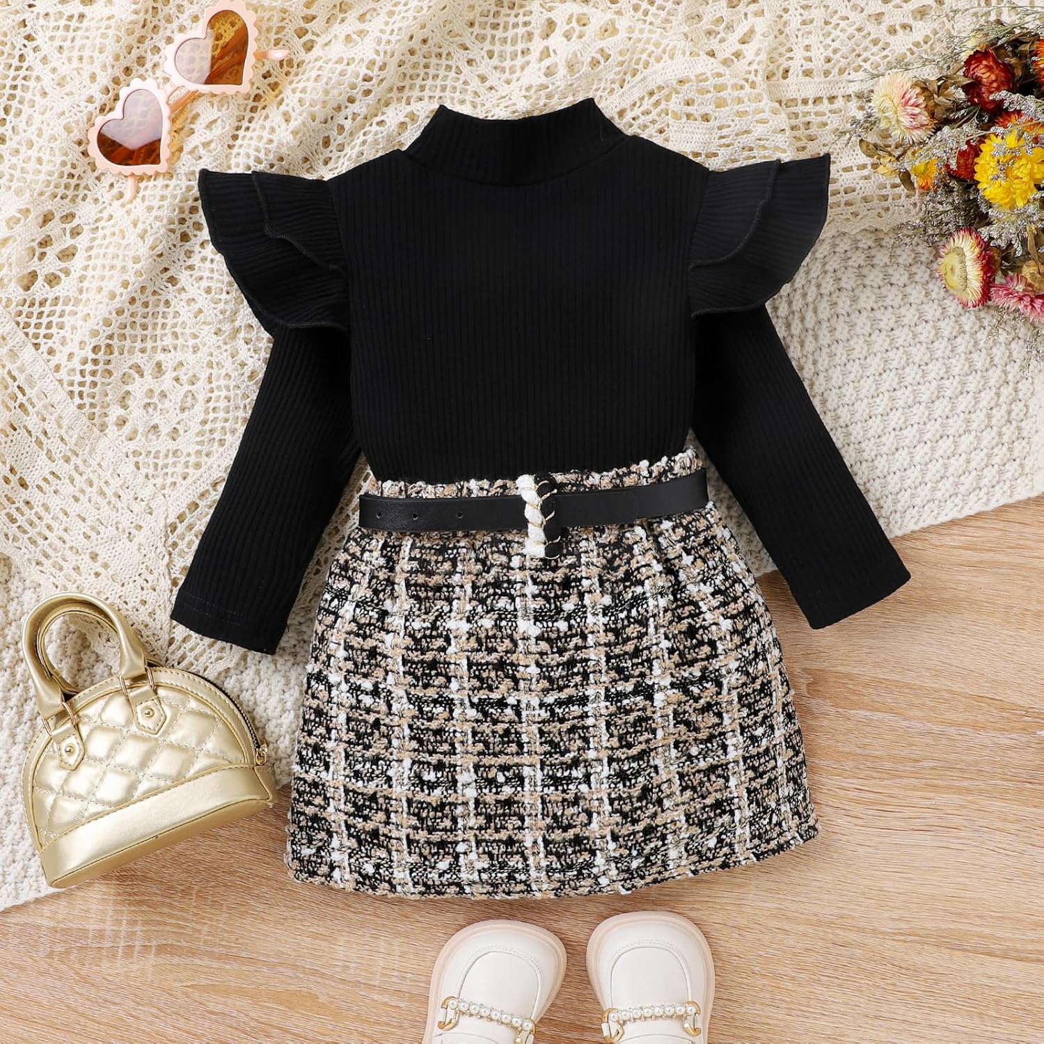 Set Invernale per Bambino - Maglione a Collo Alto e Gonna Lavorati a Maglia