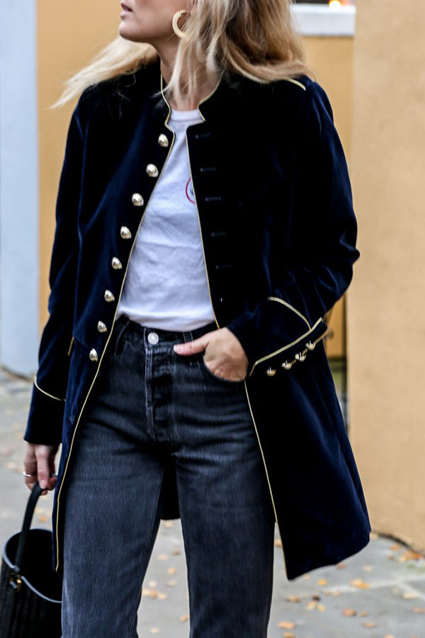 Waldina Jacket - Zweireihige Samtjacke im Militär-Look für Frauen