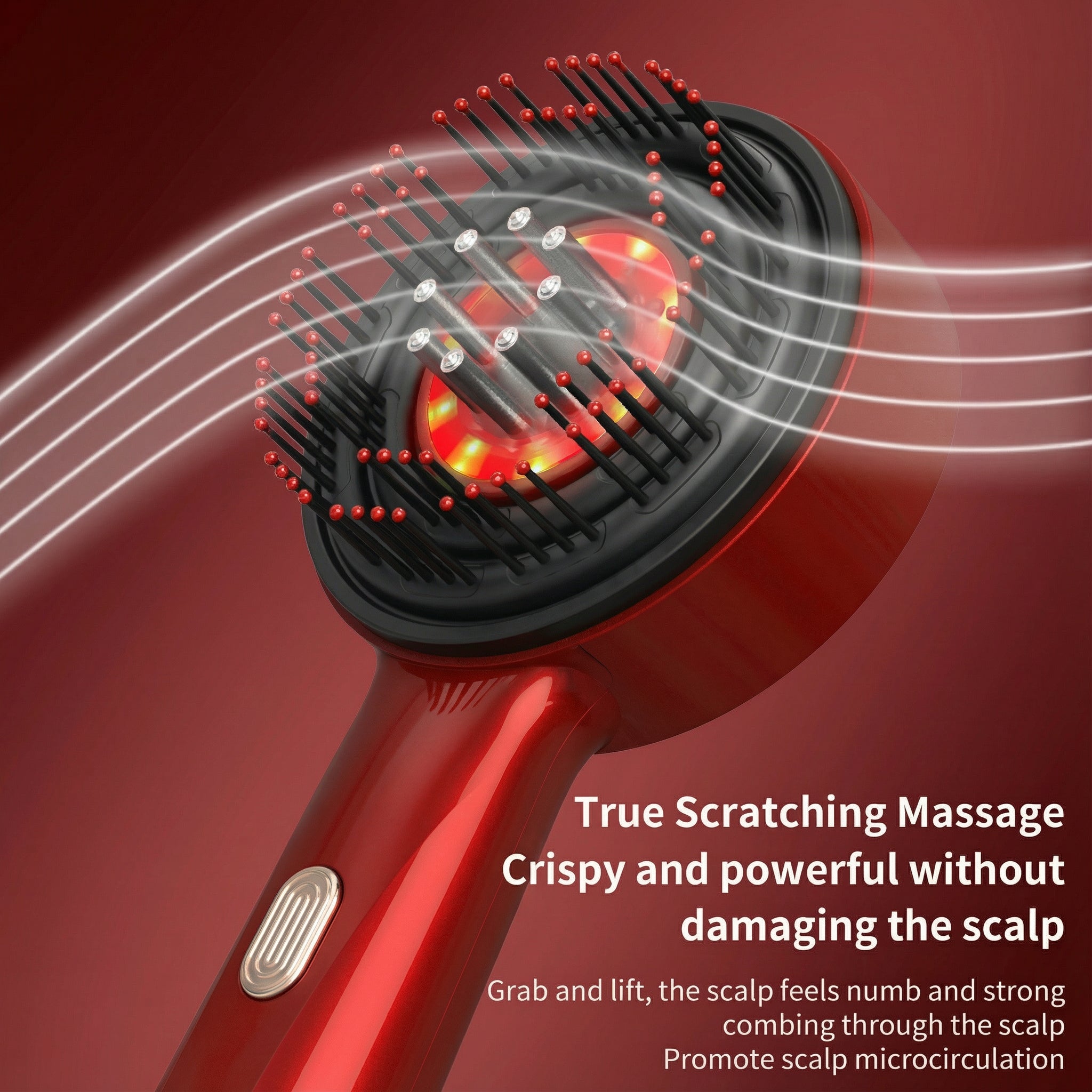 Elektrický masážní hřeben – vibrace, červené světlo a ergonomický design
