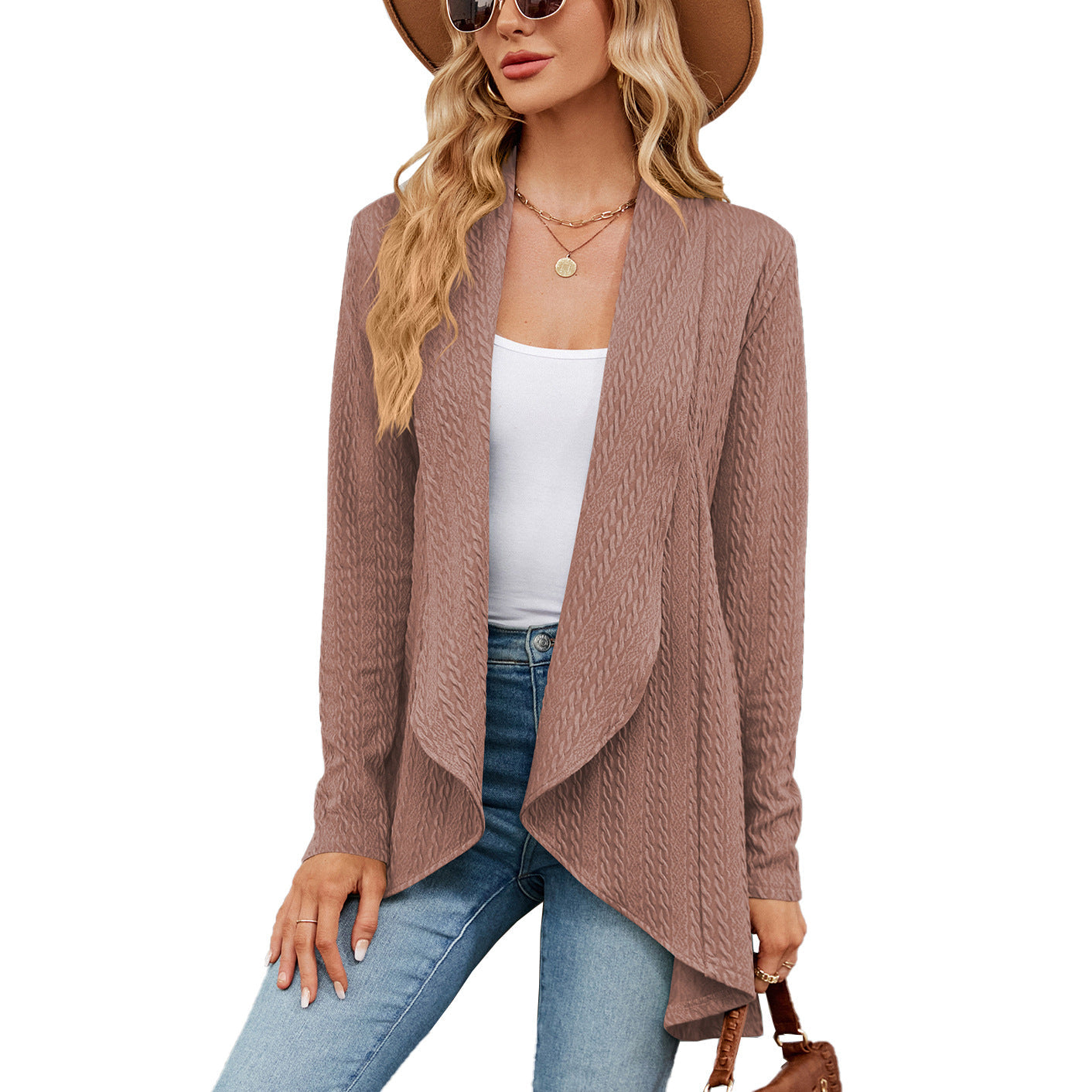 Langärmelige einfarbige Strickjacke - Azlia