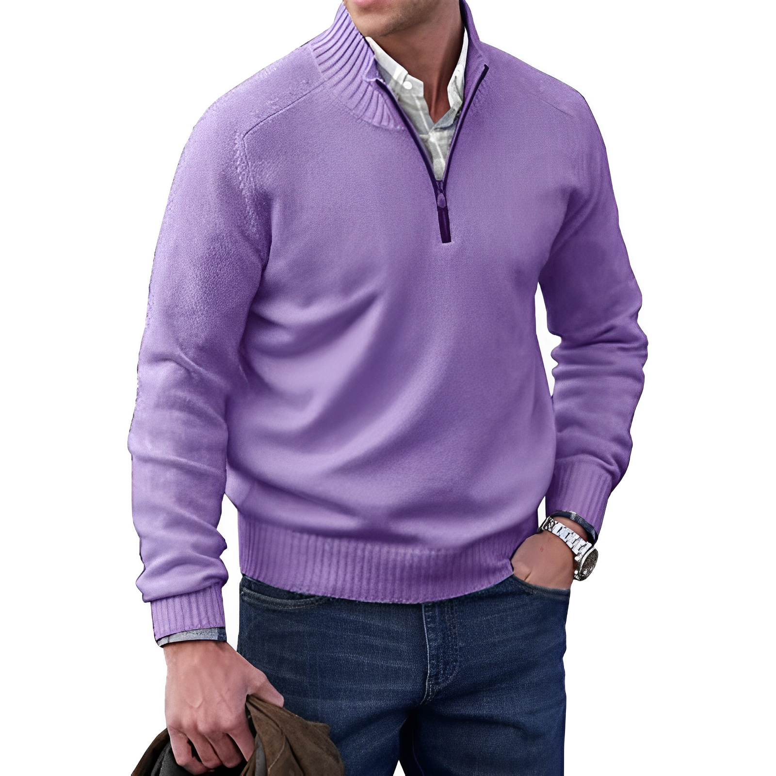 Maglione in cashmere da uomo con cerniera – pregiato maglione a collo alto