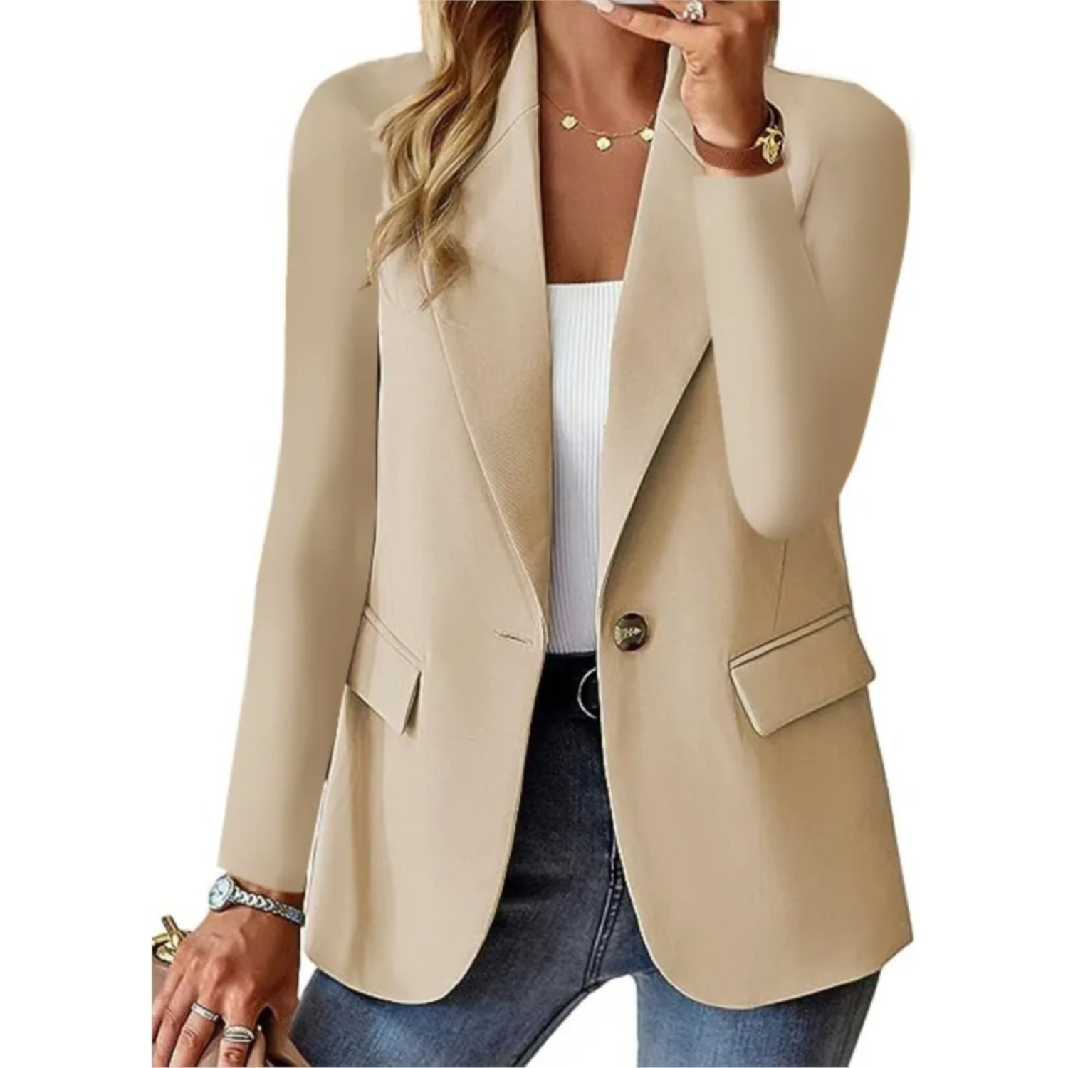Lässige solide lange Ärmel schmale Tasche mit Schnalle Damen Blazer - Ari