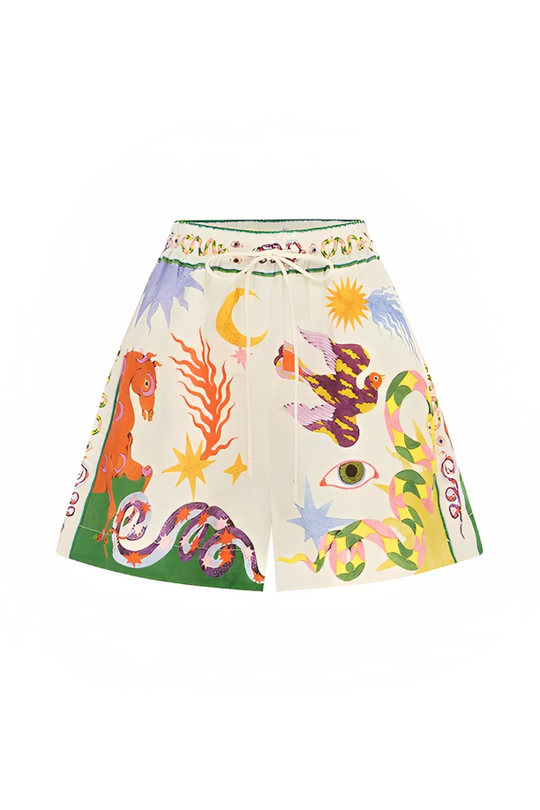 Stella - Bluse und Shorts aus Leinenmischung mit einzigartigem Druck und elastischem Bund