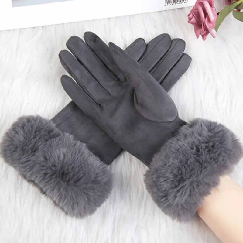 Wildlederhandschuhe mit Kunstpelz - VelvetGlam