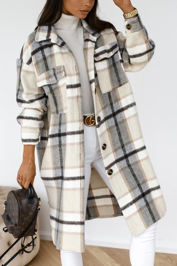 Wacine Jacket - Lange karierte Wolljacke mit Taschen für Frauen