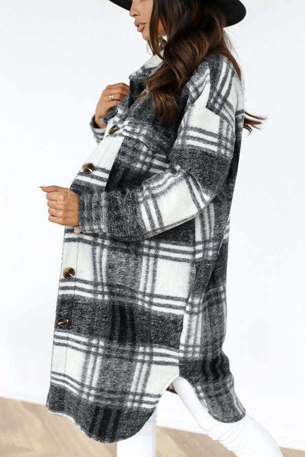 Wacine Jacket - Lange karierte Wolljacke mit Taschen für Frauen