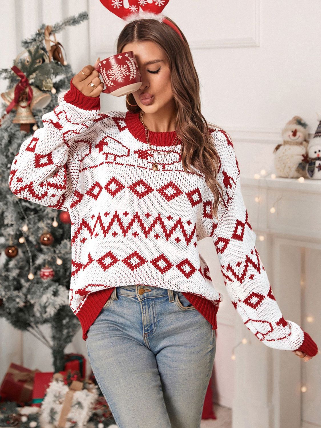 Perfee maglione geometrico - scollo rotondo e maniche lunghe