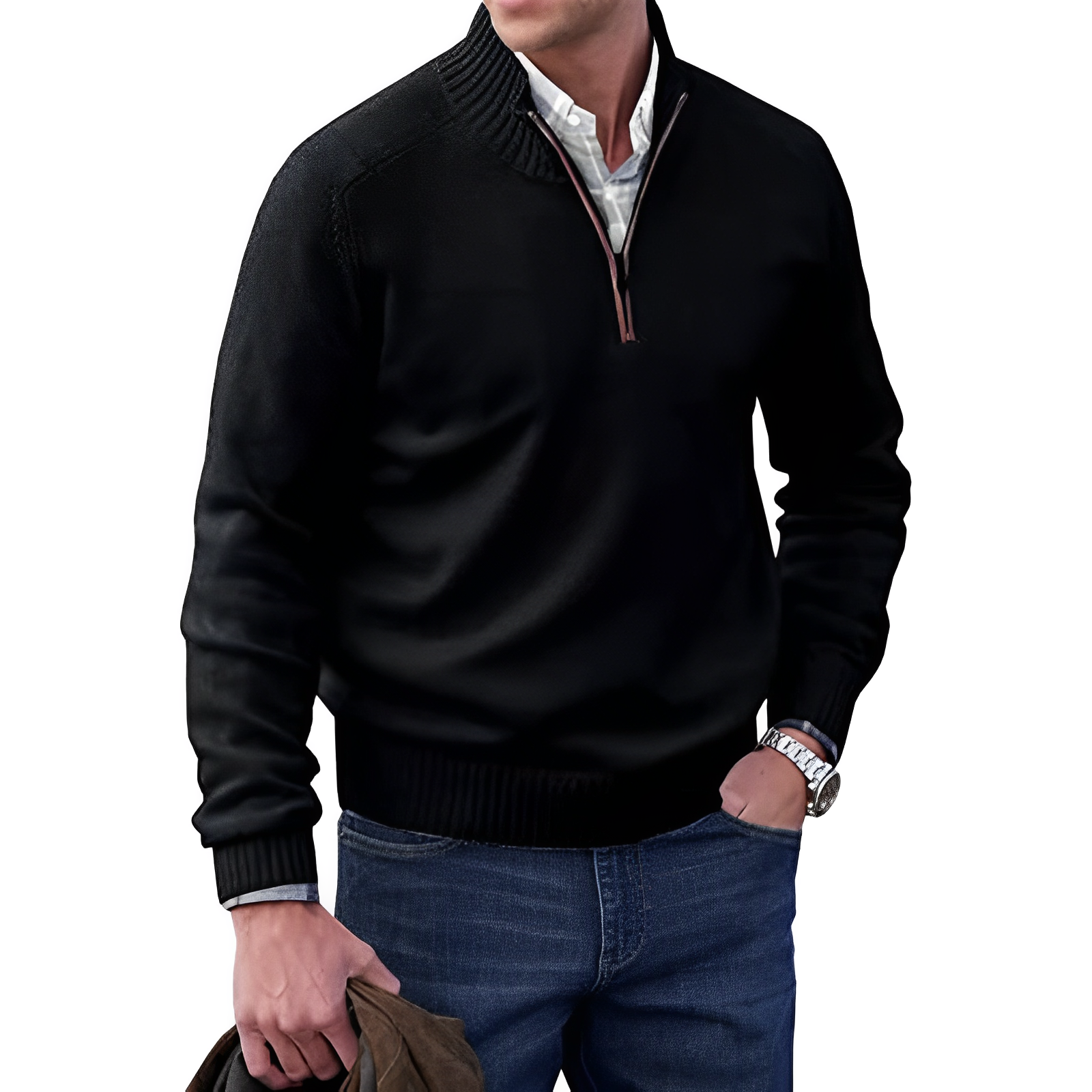 Maglione in cashmere da uomo con cerniera – pregiato maglione a collo alto